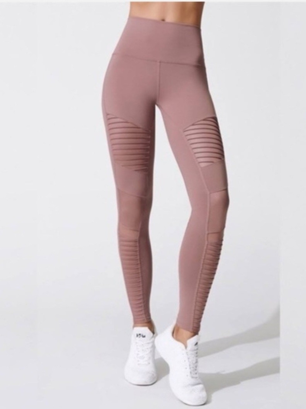 ALO Yoga Mauve Ribbed Moto High-Waist Leggings. Size XS